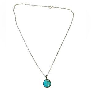 M Burnside Navajo Round Turquoise Pendant Sterling Silver 925 Necklace